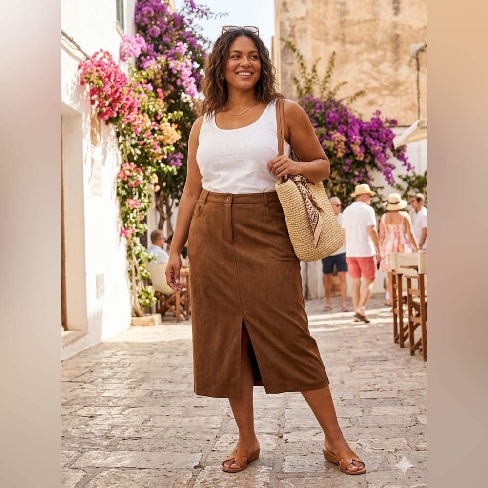 Tahari Brown Midi Skirt with Front Slit